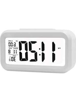MarkEntegra Dijital Masa Saati, Karanlık Sensörlü ve Alarmlı Beyaz Tasarım