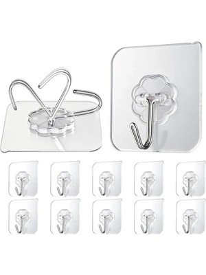 MarkEntegra 20 Adet Güçlü Yapışkanlı Şeffaf Duvar Askısı, Kapı Arkası Organizer