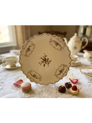 Twinkle Diana 20CM 6'lı Pasta Tabak Seti Vintage Gold Detaylı Çiçek Desenli