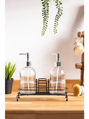 MarkEntegra Standlı 2'li Sıvı Sabunluk, Siyah Renk ile Şık Mutfak Tasarımı