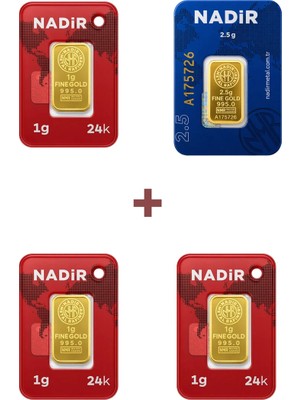 Nadir Gold 24 Ayar 5,5 Gram Külçe Altın (1 Adet 2,5 Gram Külçe Altın + 3 Adet 1 Gram Külçe Altın )