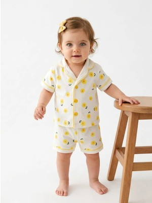 Panfilia %100 Pamuk Kısa Kollu Şortlu Düğmeli Yazlık Kız Çocuk Pijama Takımı