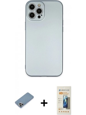Marsilyan™- iPhone 12 Pro Max Kılıf Ahenk Serisi - Siyah 6d Mat Seramik Hayalet Nano Ekran Koruyucu + Gökkuşağı Shine Kamera Lens Koruma Cam