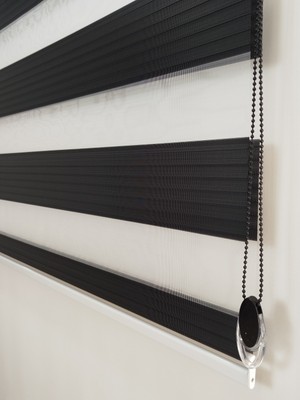 Mekstor Geniş Pileli Siyah Zebra Perde - Ev Ofis Perdesi