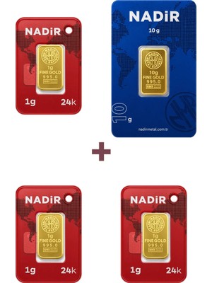Nadir Gold 24 Ayar 13 Gram Külçe Altın (1 Adet 10 Gram Külçe Altın + 3 Adet 1 Gram Külçe Altın )