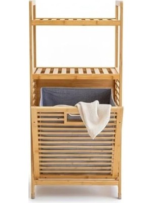 MarkEntegra Dikey 3 Raflı Bambu Çamaşır Sepeti, Kirli Sepet ve Düzenleyici (100X45X30 Cm)
