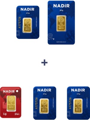 Nadir Gold 24 Ayar 18,5 Gram Altın (1 Ad 10 Gram Altın + 3 Ad 2,5 Gram Altın + 1 Ad 1 Gram Altın )