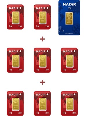 Nadir Gold 24 Ayar 18 Gram Külçe Altın (1 Adet 10 Gram Külçe Altın + 8 Adet 1 Gram Külçe Altın )