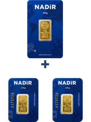 Nadir Gold 24 Ayar 15 Gram Külçe Altın (1 Adet 10 Gram Külçe Altın + 2 Adet 2,5 Gram Külçe Altın )