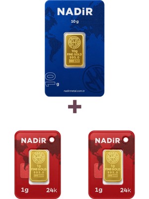 Nadir Gold 24 Ayar 12 Gram Külçe Altın (1 Adet 10 Gram Külçe Altın + 2 Adet 1 Gram Külçe Altın )