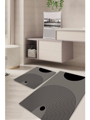 PremiumPort Modern Desenli Kaymaz Taban Yıkanabilir Banyo Paspas Seti, Klozet Takımı
