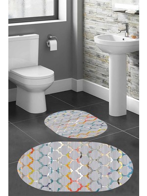 PremiumPort Modern Dijital Baskı Banyo Halısı Seti 100X60+60X50 cm