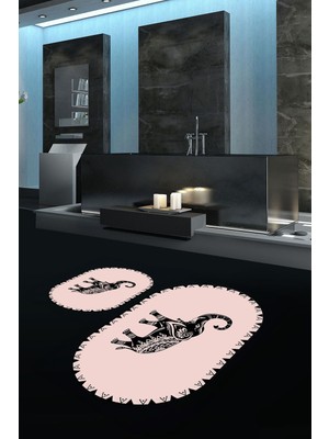 PremiumPort Yıkanabilir, Kaymaz, Dijital Baskılı, Oval Banyo ve Klozet Takımı