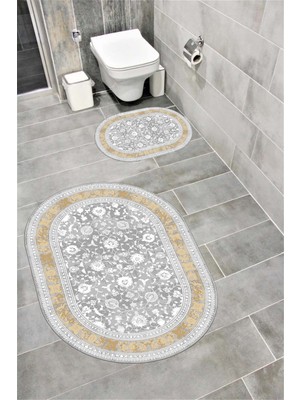 PremiumPort Suya Dayanıklı Dijital Baskılı Kaymaz Tabanlı Banyo Paspası Takımı