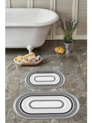 PremiumPort Yıkanabilir Kaymaz Taban Oval Banyo Paspası ve Klozet Takımı Seti