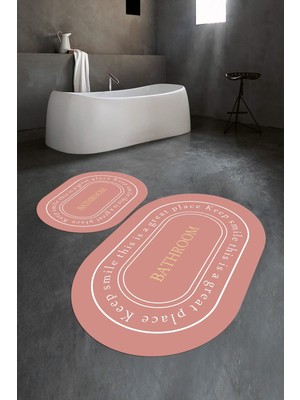 PremiumPort Yıkanabilir, Kaymaz, Dijital Baskılı Oval Banyo ve Klozet Takımı