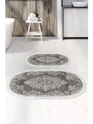 PremiumPort Yıkanabilir Kaymaz Taban Oval Banyo Paspası, Osmanlı Gri, Çeşitli Boyutlar
