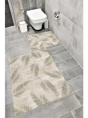 PremiumPort Suya Dayanıklı Dijital Baskılı Kaymaz Tabanlı Banyo Paspası Takımı
