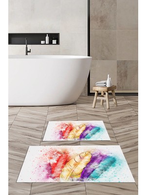 PremiumPort 3D Baskılı Kaymaz Taban Yıkanabilir Banyo Paspası 2'li Klozet Takımı