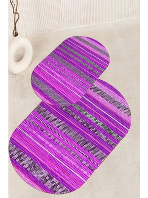 PremiumPort Yıkanabilir, Kaymaz ve Şık Oval Banyo Paspası, 2'li Set