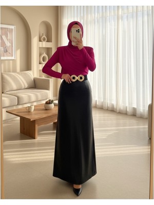 Moda Morfo Yarım Boğaz Büzgülü Sandy Bluz  -Fuşya
