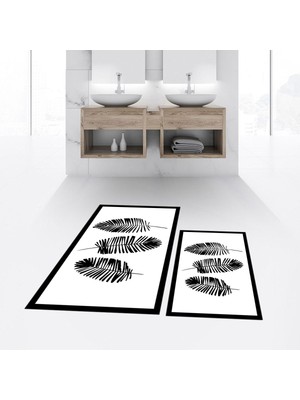 PremiumPort Yıkanabilir Dijital Baskılı Kaymaz Taban Ikili Banyo Paspas Klozet Takımı