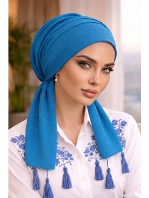 Aişe Tesettür Saks Mavi Eşarp Bone