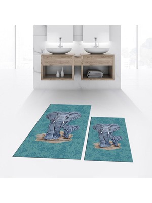 PremiumPort Renkli Dijital Baskılı Kaymaz Taban Yıkanabilir Banyo Paspası Takımı