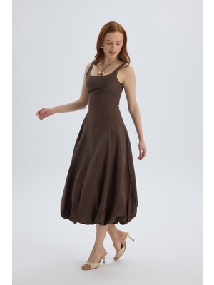 Mai Garda Uzun Kahve Balon Elbise