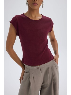 Mai Kensal Dar Kesim Bordo T-Shirt