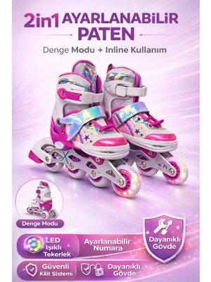 Yıldırım Oyuncak 2in1 Ayarlanabilir Deniz Kızı Çocuk Pateni LED Işıklı Ön Tekerlekli Denge Modlu Taşıma Çantalı Inline Paten
