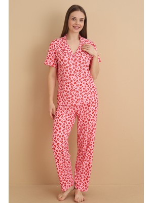 Wordex Mrn 9513 Desenli Pegasus Kumaş Düğmeli Kısa Kolu Kadın Pijama Takımı