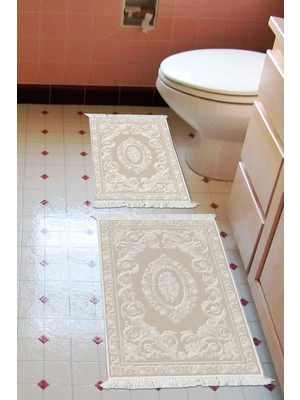 PremiumPort Yıkanabilir Kaymaz Taban Banyo Paspası Bej 60X100, 50X60