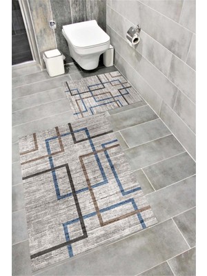 PremiumPort Suya Dayanıklı, Kaymaz Tabanlı, Dijital Baskılı Banyo Paspası Seti