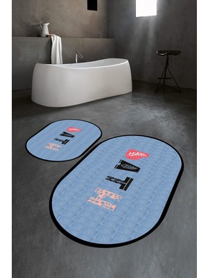PremiumPort Yıkanabilir Dijital Baskılı Oval Banyo ve Klozet Takımı Seti