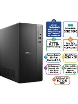 Dell Tower Intel Core I7-14700 48GB 2tb SSD 4 GB GT730 Windows 11 Pro Masaüstü Bilgisayar ECT1250_RPLSR007_U 029