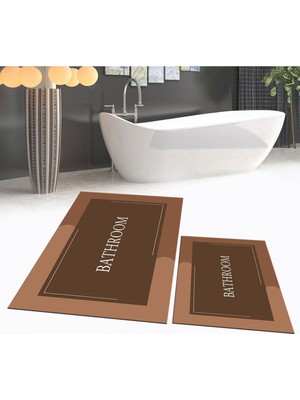 PremiumPort Yıkanabilir Dijital Baskılı Kaymaz Taban Ikili Banyo Paspas Takımı
