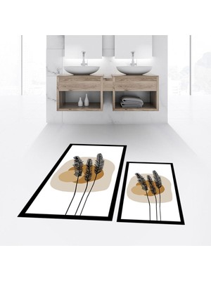PremiumPort Yıkanabilir, Kaymaz ve Şık Dijital Baskılı Iki Parça Banyo Paspas Seti
