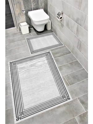 PremiumPort Suya Dayanıklı Dijital Baskılı Banyo Paspası Takımı, Kaymaz Tabanlı, Şık Tasarım