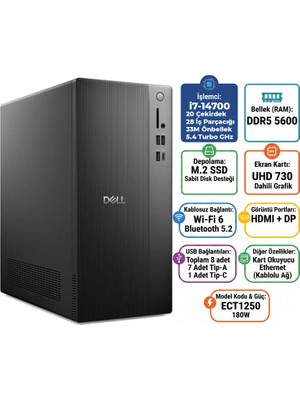Dell Tower Intel Core I7-14700 48GB 512GB SSD Ubuntu Masaüstü Bilgisayar ECT1250_RPLSR007_U 002