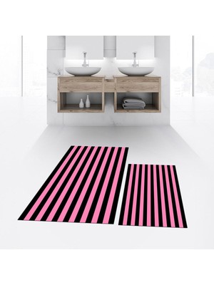 PremiumPort Yıkanabilir Dijital Baskılı Kaymaz Taban Ikili Banyo Paspas Takımı