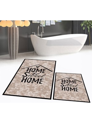 PremiumPort Yıkanabilir, Kaymaz, Dijital Baskılı, Ikili Banyo Paspası ve Klozet Takımı