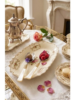 Twinkle Diana Porselen Derin Kayık Tabak Vintage Çiçek Desenli Gold Detaylı