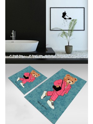 PremiumPort Yıkanabilir, Dijital Baskılı, Kaymaz Taban, Ikili Banyo Seti