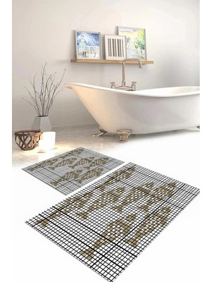 PremiumPort Yıkanabilir Balık Desenli Kaymaz Banyo Paspası ve Klozet Takımı