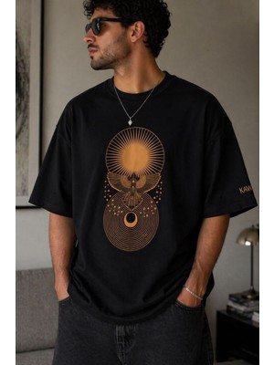 Zueofficial Erkek Oversize Bisiklet Yaka Baskılı %100 Pamuk Rahat Kesim Streetwear Günlük T-Shirt