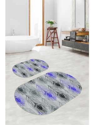 PremiumPort Yıkanabilir Çiçekli Oval Banyo Paspası 2'li Takım