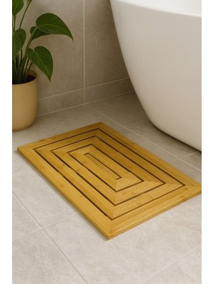 PremiumPort Doğal Bambu Banyo Paspası 60X40, Şık ve Kaymaz, Dayanıklı Tasarım