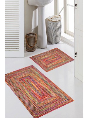 PremiumPort Şık 2'li Banyo Paspas Takımı, 100X60+60X50 Cm, Modern Tasarım
