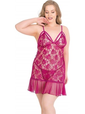 Amora Secret  Büyük Beden Vişne Kısa Tül Gecelik Kadın Iç Giyim Rahat Kullanım